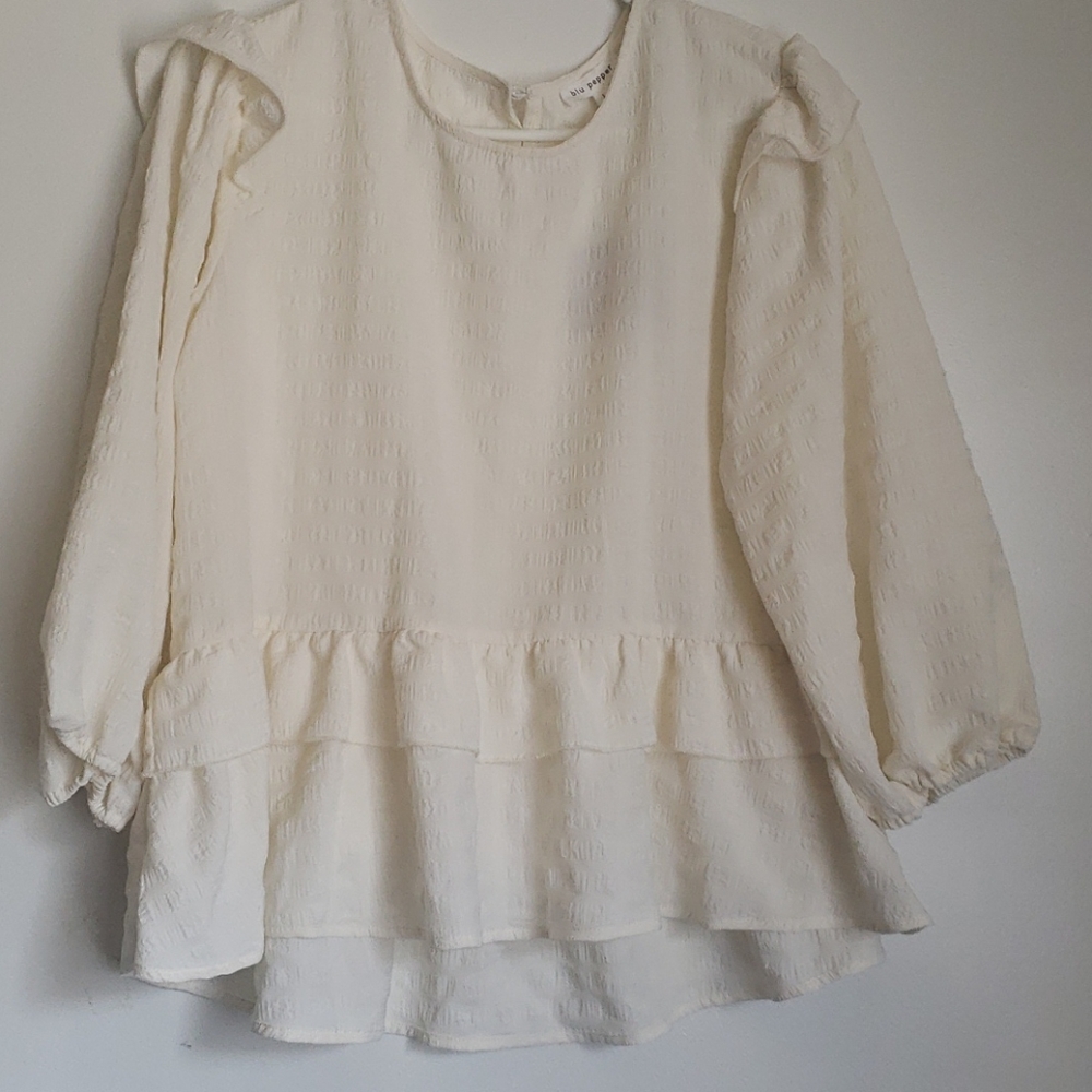Blu Pepper Textured Ruffle Blouse Top - Picture 2 of 10